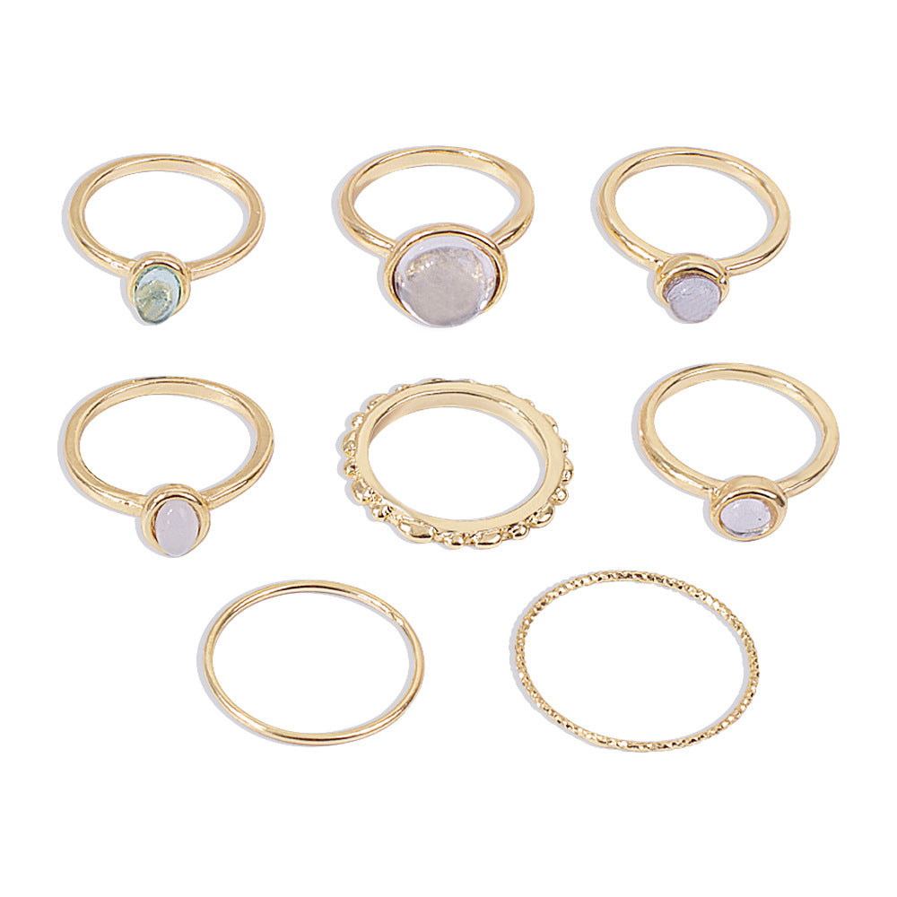 Multiple Color Stone Ring Set - 8 pcs