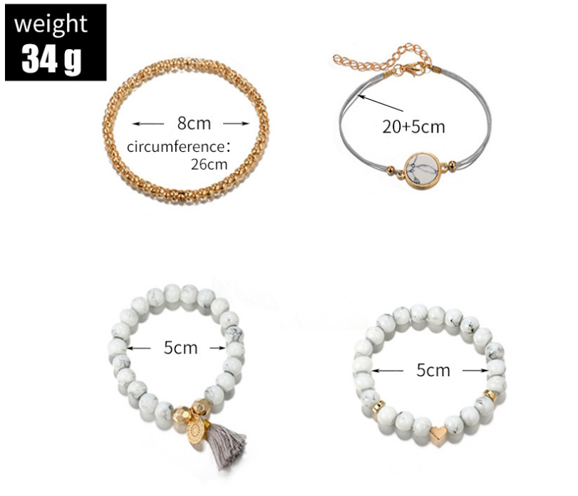 Earth Stone Marble Bracelet Set - 4 pcs