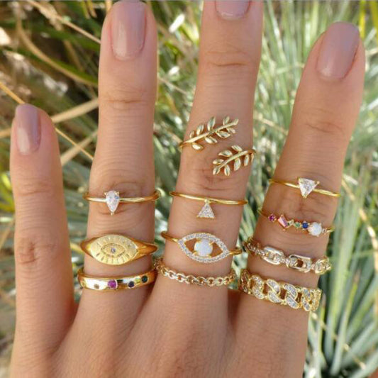 Golden Eye Ring Set - 11 pcs