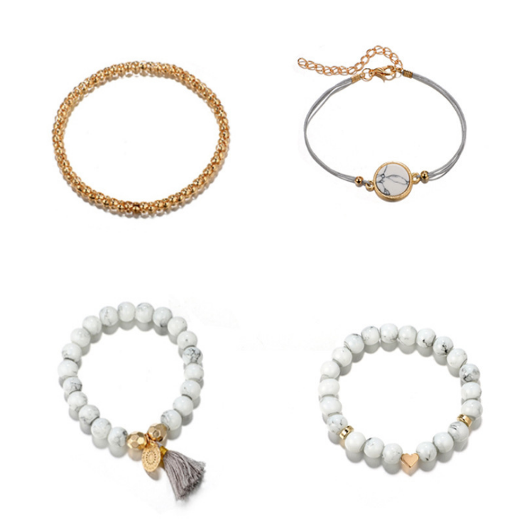 Earth Stone Marble Bracelet Set - 4 pcs