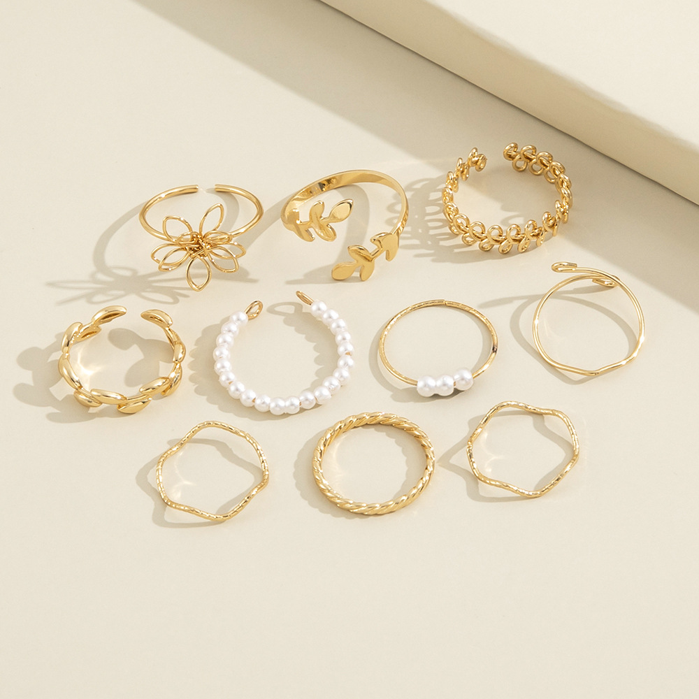 Golden Flower Ring Set - 10 pcs