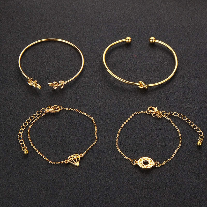 Golden Leaf Bracelet Set - 4 pcs