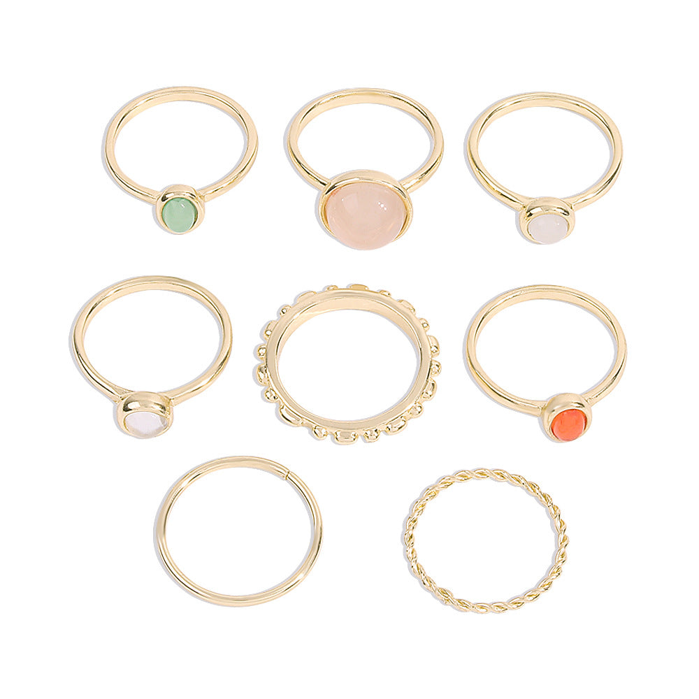 Multiple Color Stone Ring Set - 8 pcs