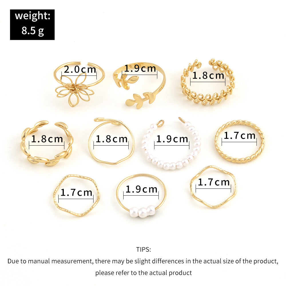 Golden Flower Ring Set - 10 pcs