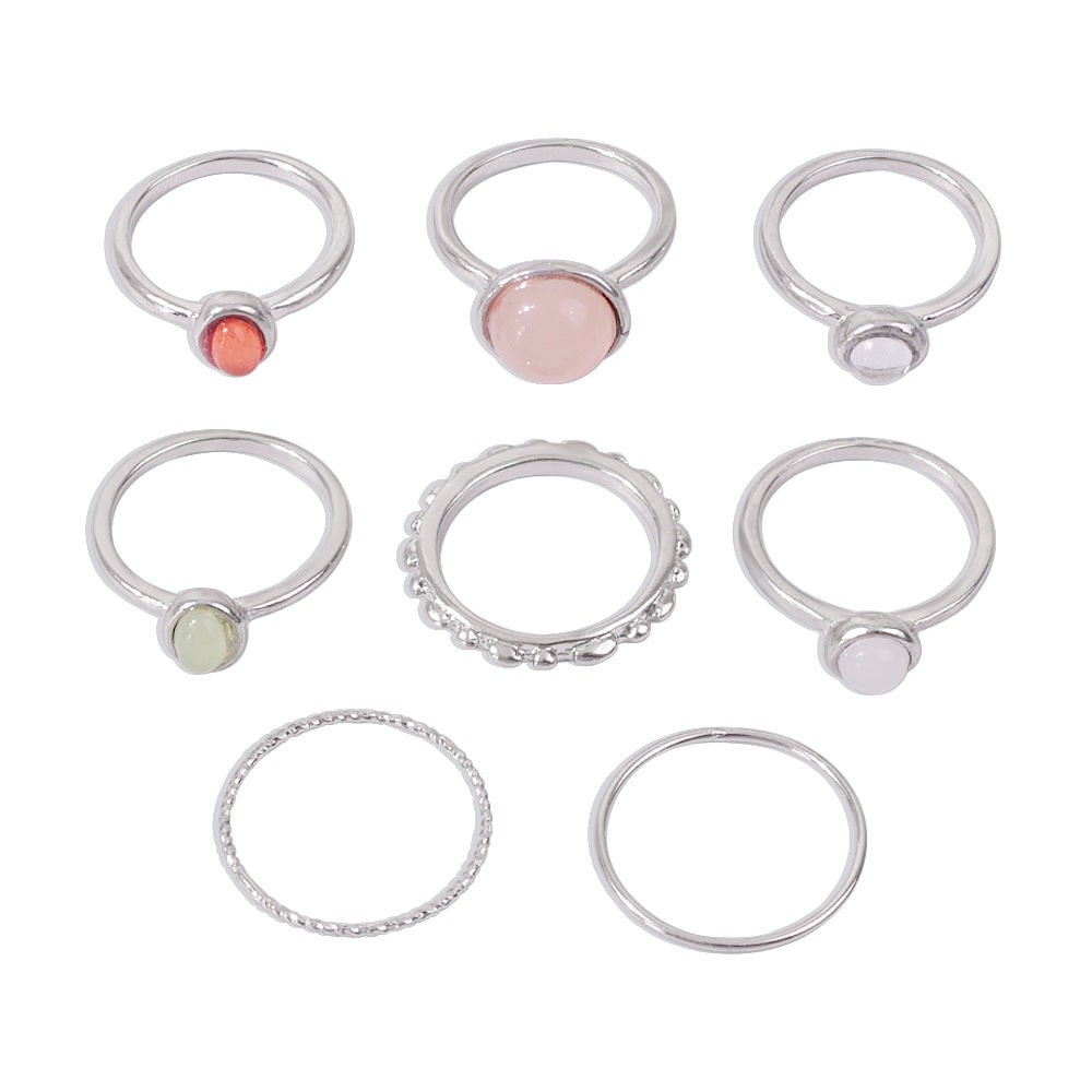 Multiple Color Stone Ring Set - 8 pcs