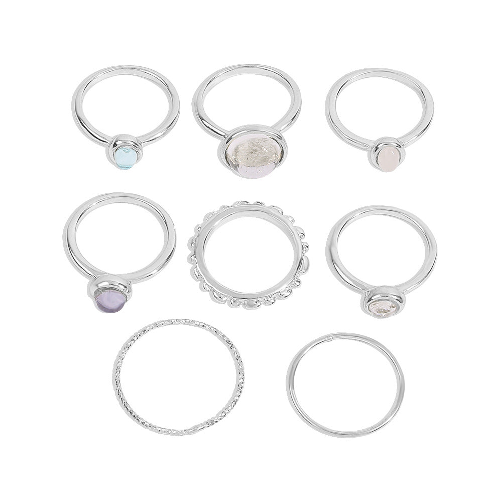 Multiple Color Stone Ring Set - 8 pcs