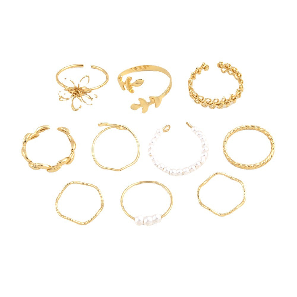 Golden Flower Ring Set - 10 pcs